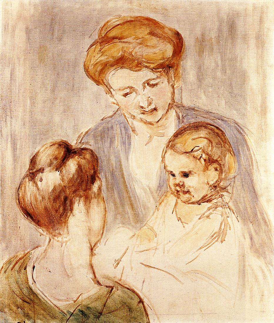 A Baby Smiling at Two Young Women - Mary Cassatt Painting on Canvas